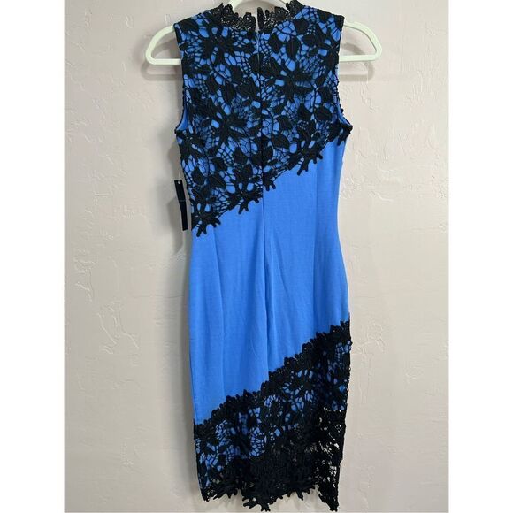 NWTs Venus Blue and Black Lace Bodycon Midi Dress - Picture 2 of 4